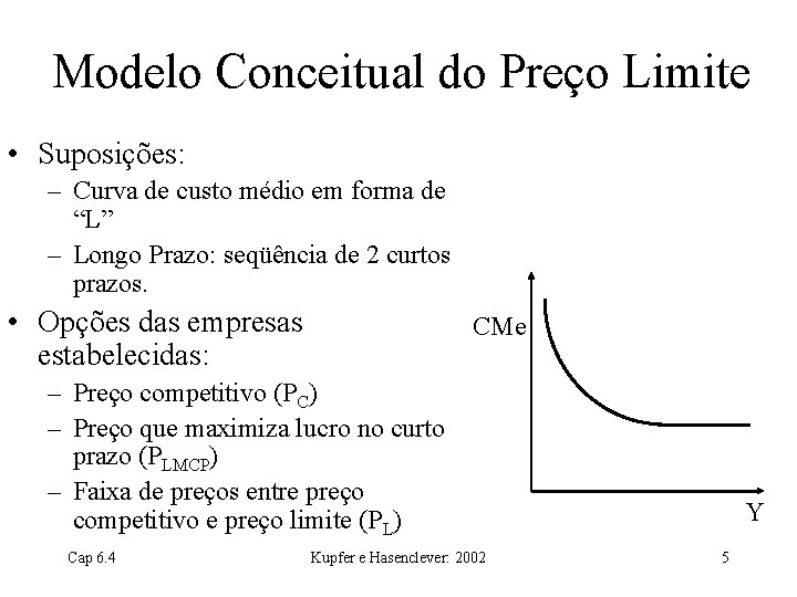 Modelo Conceitual do Preço Limite • Suposições: – Curva de custo médio em forma