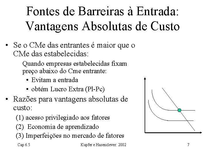 Fontes de Barreiras à Entrada: Vantagens Absolutas de Custo • Se o CMe das