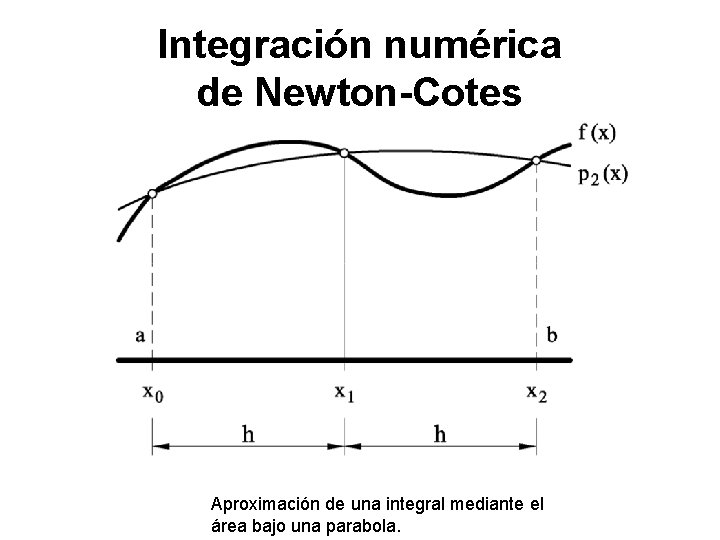 Integración numérica de Newton-Cotes Aproximación de una integral mediante el área bajo una parabola.