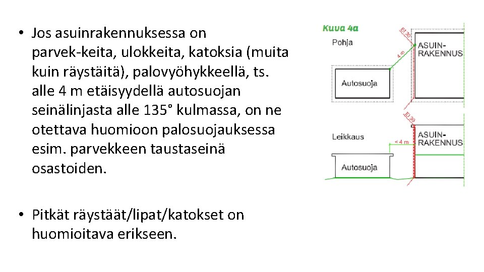 • Jos asuinrakennuksessa on parvek keita, ulokkeita, katoksia (muita kuin räystäitä), palovyöhykkeellä, ts. • Jos asuinrakennuksessa on parvek keita, ulokkeita, katoksia (muita kuin räystäitä), palovyöhykkeellä, ts.