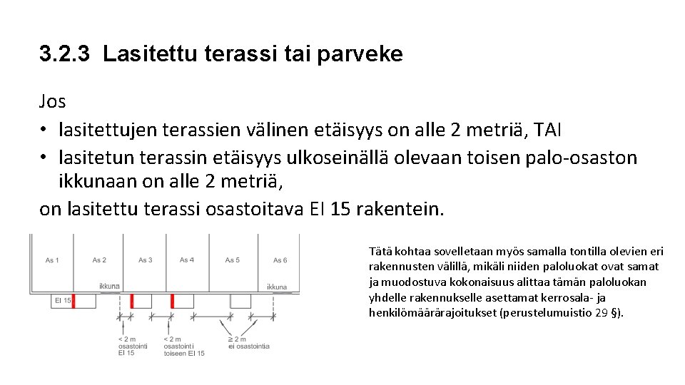 3. 2. 3 Lasitettu terassi tai parveke Jos • lasitettujen terassien välinen etäisyys on 3. 2. 3 Lasitettu terassi tai parveke Jos • lasitettujen terassien välinen etäisyys on