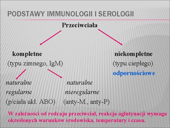 PODSTAWY IMMUNOLOGII I SEROLOGII Przeciwciała kompletne (typu zimnego, Ig. M) naturalne regularne (p/ciała ukł.