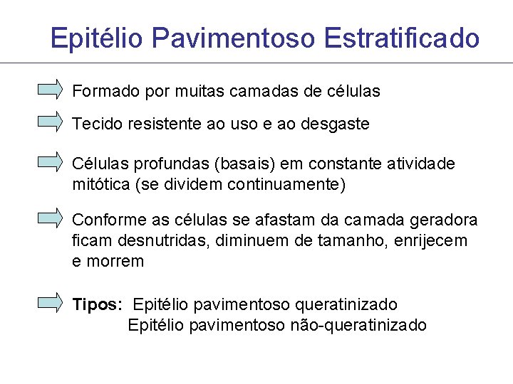 Epitélio Pavimentoso Estratificado Formado por muitas camadas de células Tecido resistente ao uso e Epitélio Pavimentoso Estratificado Formado por muitas camadas de células Tecido resistente ao uso e
