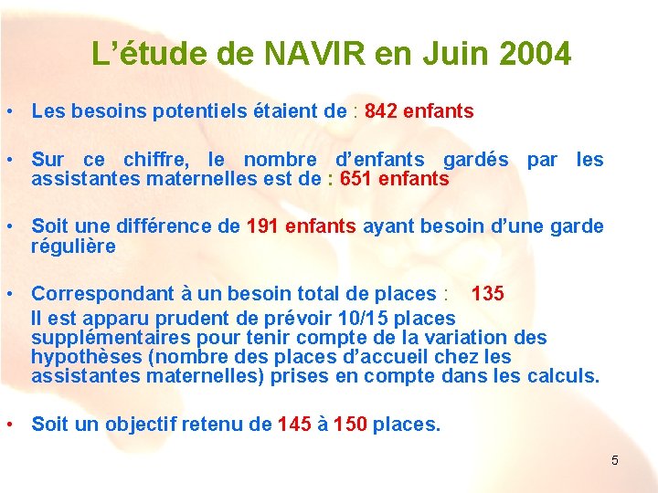 L’étude de NAVIR en Juin 2004 • Les besoins potentiels étaient de : 842