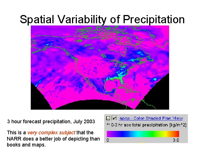 Spatial Variability of Precipitation 3 hour forecast precipitation, July 2003 This is a very Spatial Variability of Precipitation 3 hour forecast precipitation, July 2003 This is a very
