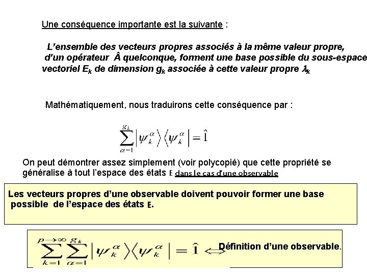 Une conséquence importante est la suivante : L’ensemble des vecteurs propres associés à la