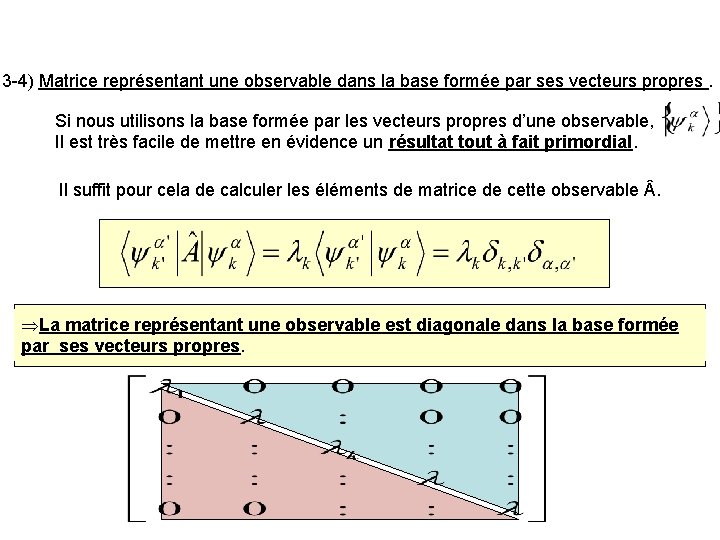 3 -4) Matrice représentant une observable dans la base formée par ses vecteurs propres.