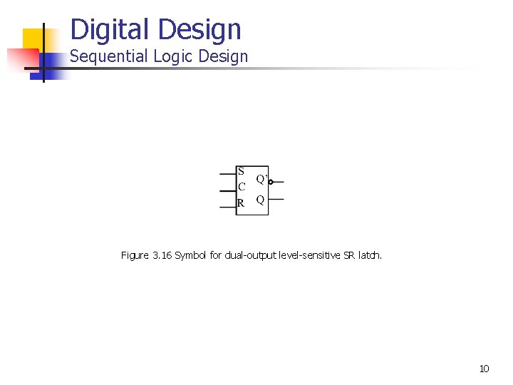 Digital Design Sequential Logic Design Figure 3. 16 Symbol for dual-output level-sensitive SR latch.
