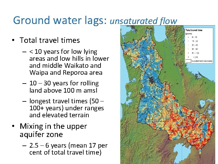 Ground water lags: unsaturated flow • Total travel times – < 10 years for