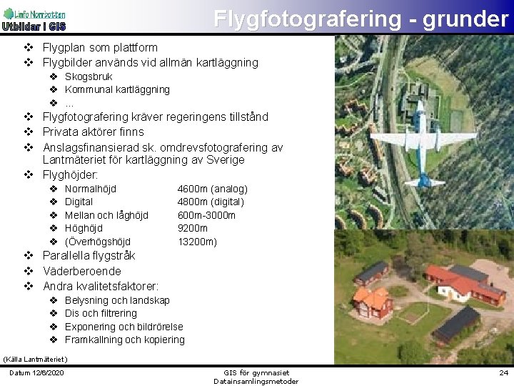 Flygfotografering - grunder v Flygplan som plattform v Flygbilder används vid allmän kartläggning v