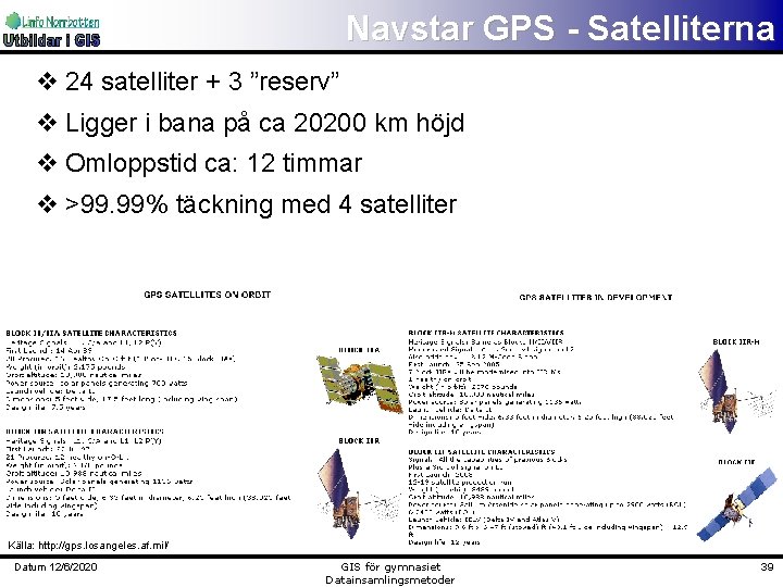 Navstar GPS - Satelliterna v 24 satelliter + 3 ”reserv” v Ligger i bana