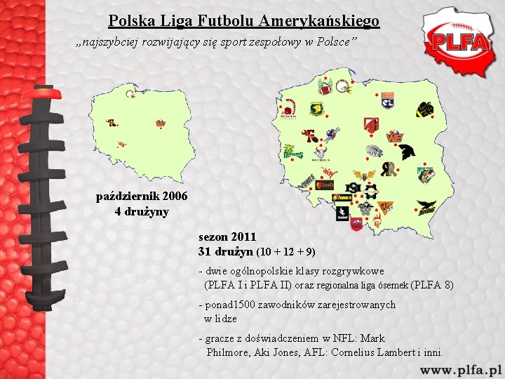 Polska Liga Futbolu Amerykańskiego „najszybciej rozwijający się sport zespołowy w Polsce” październik 2006 4 Polska Liga Futbolu Amerykańskiego „najszybciej rozwijający się sport zespołowy w Polsce” październik 2006 4