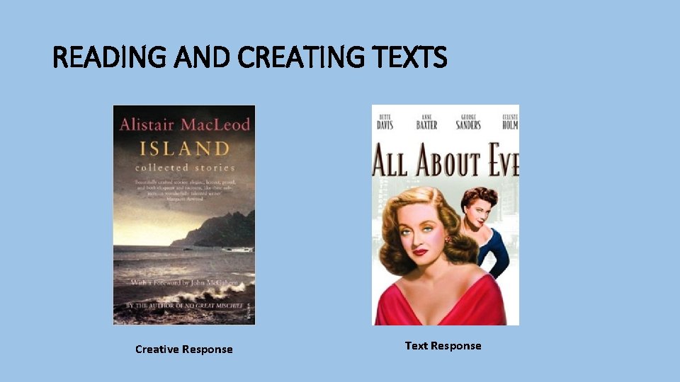 READING AND CREATING TEXTS Creative Response Text Response 