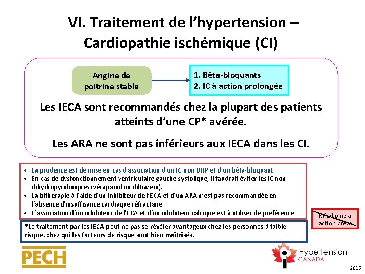  VI. Traitement de l’hypertension – Cardiopathie ischémique (CI) Angine de poitrine stable 1.