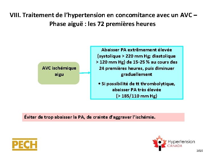  VIII. Traitement de l’hypertension en concomitance avec un AVC – Phase aiguë :