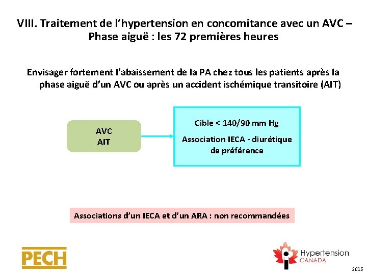  VIII. Traitement de l’hypertension en concomitance avec un AVC – Phase aiguë :