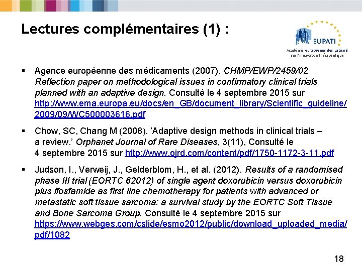 Lectures complémentaires (1) : Académie européenne des patients sur l’innovation thérapeutique § Agence européenne