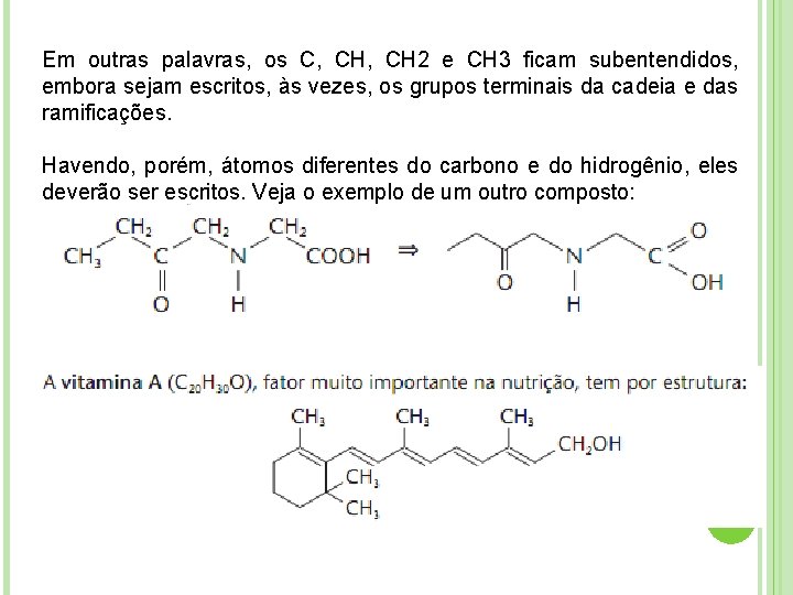 Em outras palavras, os C, CH 2 e CH 3 ficam subentendidos, embora sejam