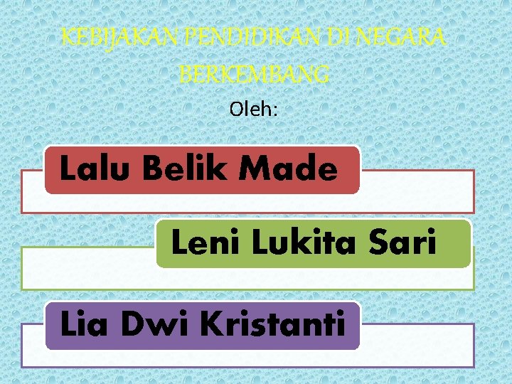 KEBIJAKAN PENDIDIKAN DI NEGARA BERKEMBANG Oleh: Lalu Belik Made Leni Lukita Sari Lia Dwi