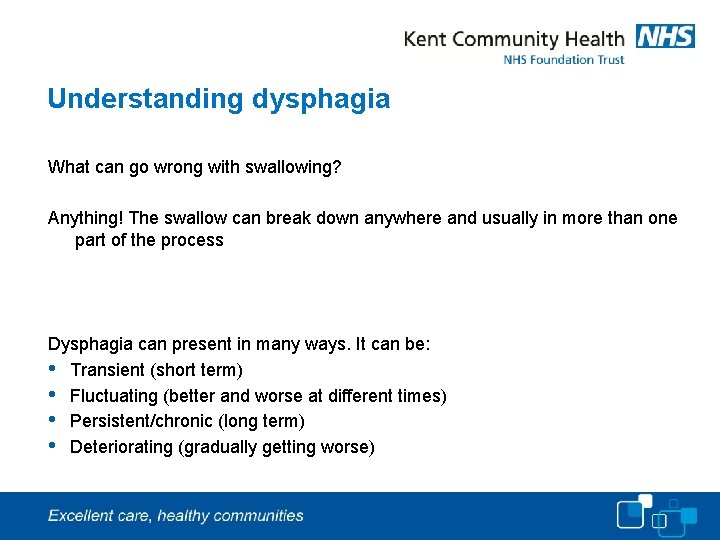 Understanding dysphagia What can go wrong with swallowing? Anything! The swallow can break down