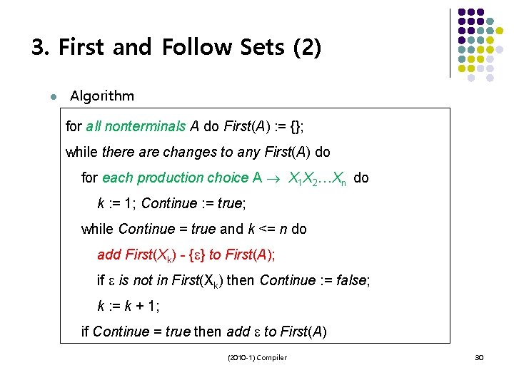 3. First and Follow Sets (2) l Algorithm for all nonterminals A do First(A)