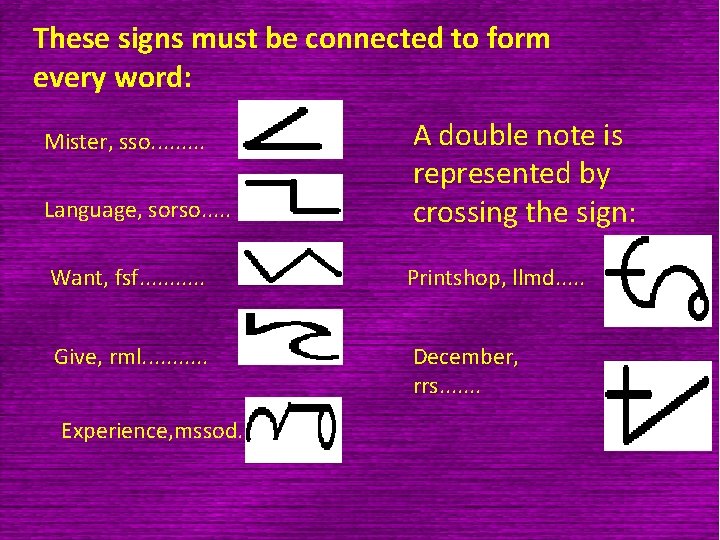 These signs must be connected to form every word: Language, sorso. . . A