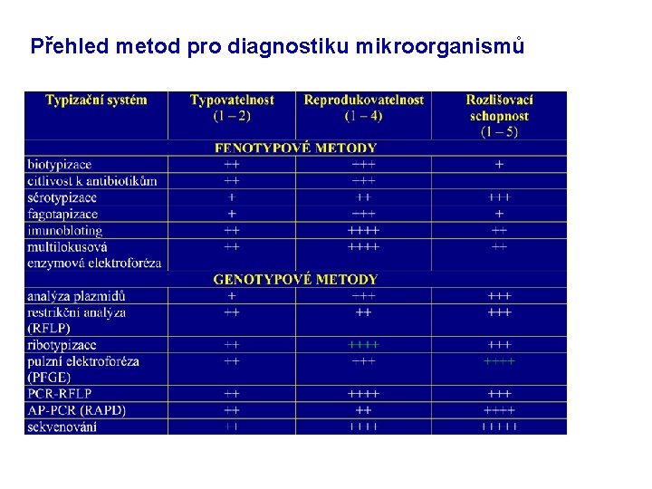 Přehled metod pro diagnostiku mikroorganismů 