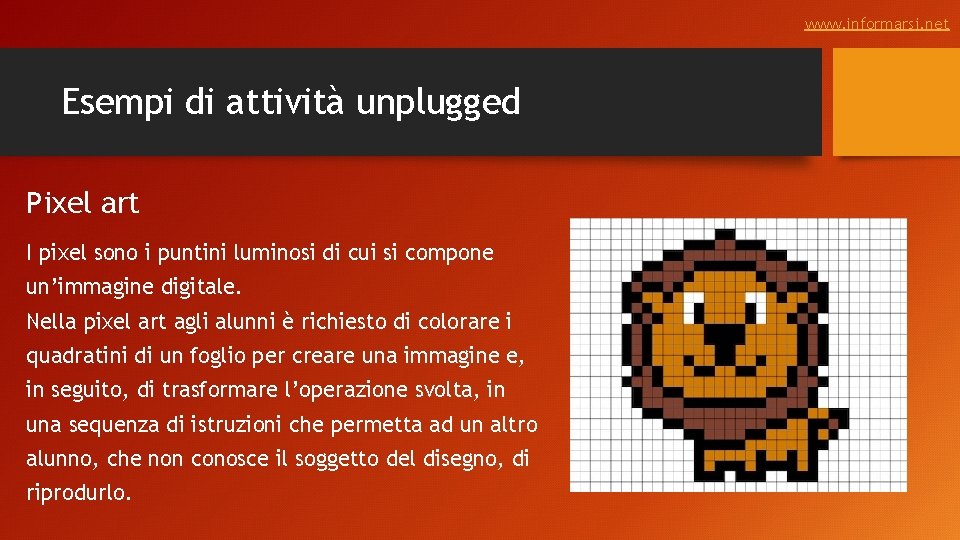 www. informarsi. net Esempi di attività unplugged Pixel art I pixel sono i puntini