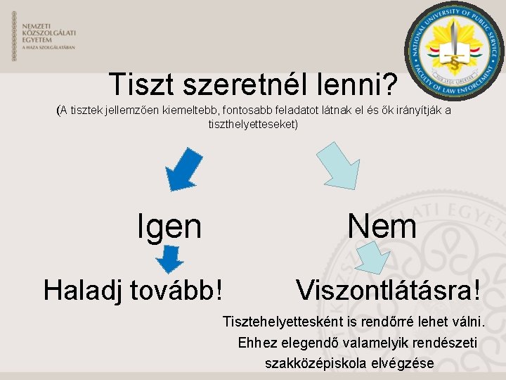 Tiszt szeretnél lenni? (A tisztek jellemzően kiemeltebb, fontosabb feladatot látnak el és ők irányítják