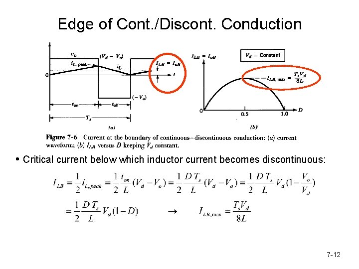 Edge of Cont. /Discont. Conduction • Critical current below which inductor current becomes discontinuous:
