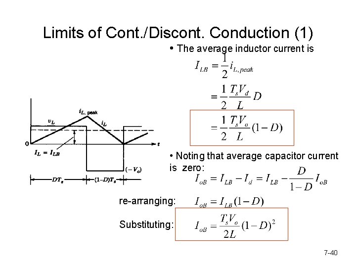 Limits of Cont. /Discont. Conduction (1) • The average inductor current is • Noting