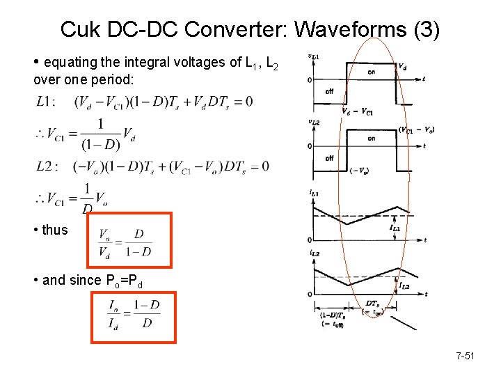 Cuk DC-DC Converter: Waveforms (3) • equating the integral voltages of L 1, L