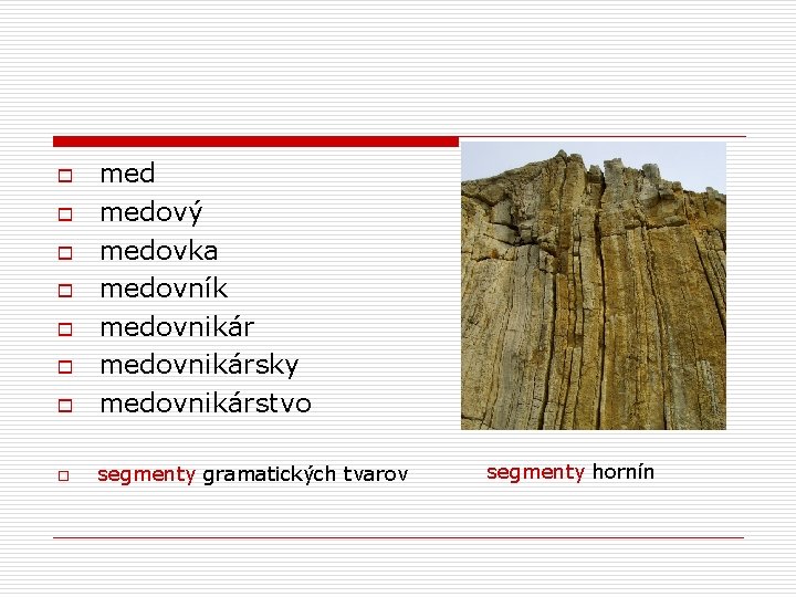 o medový medovka medovník medovnikársky medovnikárstvo o segmenty gramatických tvarov o o o segmenty