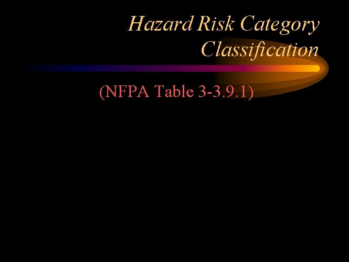Hazard Risk Category Classification (NFPA Table 3 -3. 9. 1) 