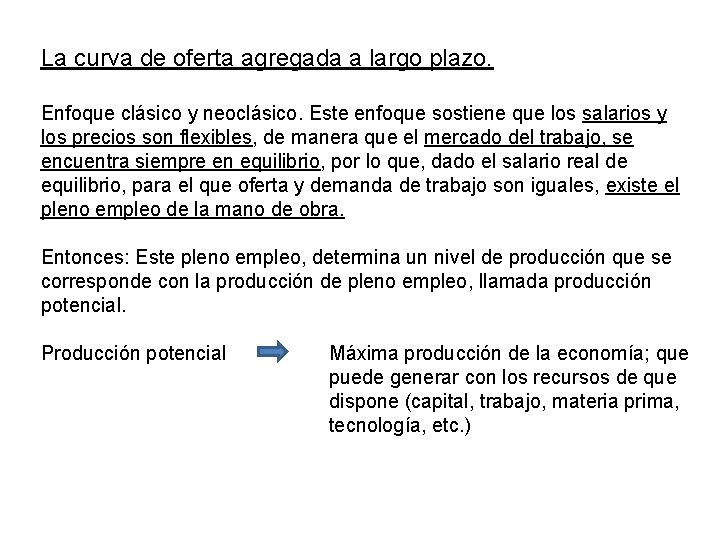 La curva de oferta agregada a largo plazo. Enfoque clásico y neoclásico. Este enfoque La curva de oferta agregada a largo plazo. Enfoque clásico y neoclásico. Este enfoque