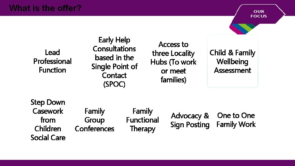 What is the offer? Lead Professional Function Step Down Casework from Children Social Care