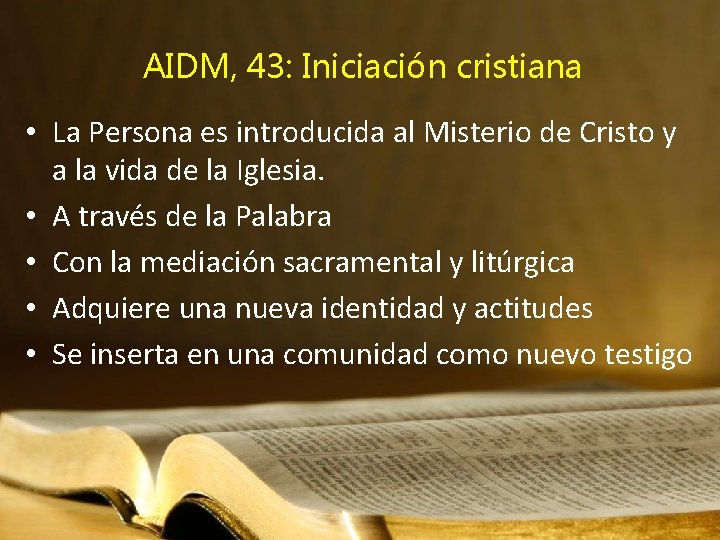 AIDM, 43: Iniciación cristiana • La Persona es introducida al Misterio de Cristo y