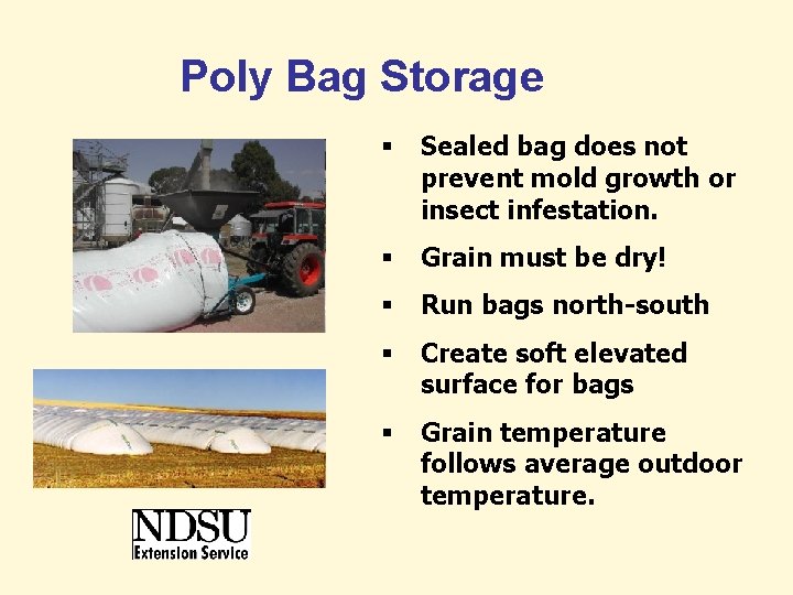 Poly Bag Storage § Sealed bag does not prevent mold growth or insect infestation. Poly Bag Storage § Sealed bag does not prevent mold growth or insect infestation.