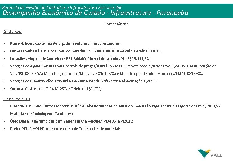 Gerencia de de Gestão de de Contratos ee Infraestrutura Ferrosos Sul Gerencia Desempenho Econômico