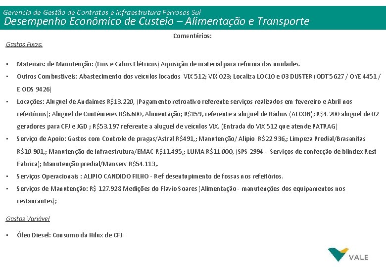 Gerencia de de Gestão de de Contratos ee Infraestrutura Ferrosos Sul Gerencia Desempenho Econômico