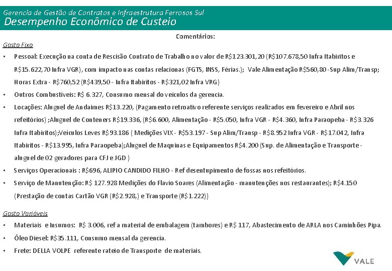 Gerencia de de Gestão de de Contratos ee Infraestrutura Ferrosos Sul Gerencia Desempenho Econômico