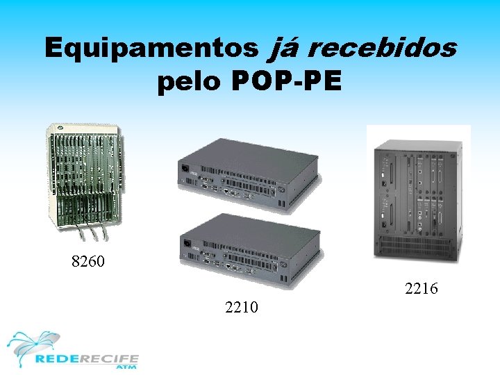 Equipamentos já recebidos pelo POP-PE 8260 2216 2210 