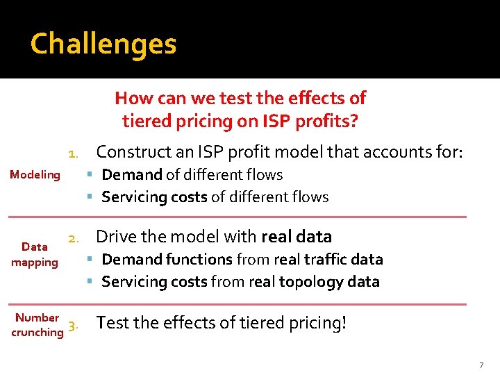 Challenges How can we test the effects of tiered pricing on ISP profits? 1.