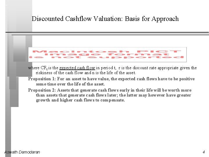 Discounted Cashflow Valuation: Basis for Approach where CFt is the expected cash flow in