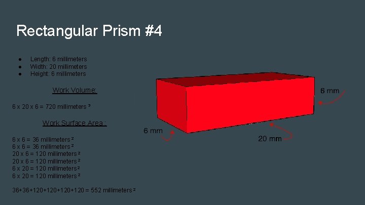 Rectangular Prism #4 ● ● ● Length: 6 millimeters Width: 20 millimeters Height: 6