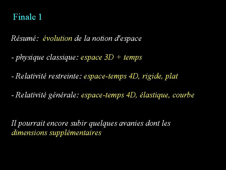 Finale 1 Résumé: évolution de la notion d'espace - physique classique: espace 3 D