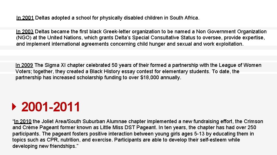 In 2001 Deltas adopted a school for physically disabled children in South Africa. In