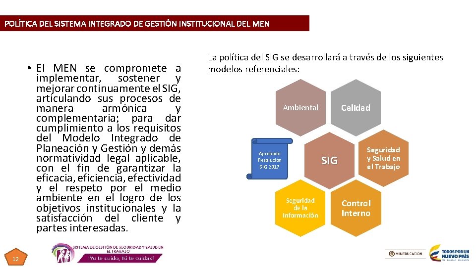 POLÍTICA DEL SISTEMA INTEGRADO DE GESTIÓN INSTITUCIONAL DEL MEN • El MEN se compromete POLÍTICA DEL SISTEMA INTEGRADO DE GESTIÓN INSTITUCIONAL DEL MEN • El MEN se compromete