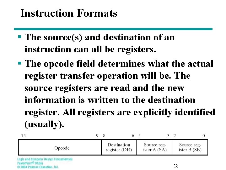 Instruction Formats § The source(s) and destination of an instruction can all be registers.
