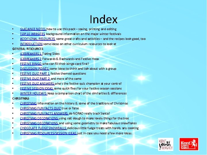 Index • GUIDANCE NOTES how to use this pack – saving, printing and editing